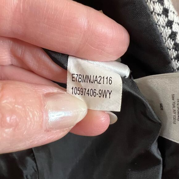 NINE WEST Geometric Blazer Cardigan Jacket Black White Open Front Pockets Sz 6 - Picture 7 of 11